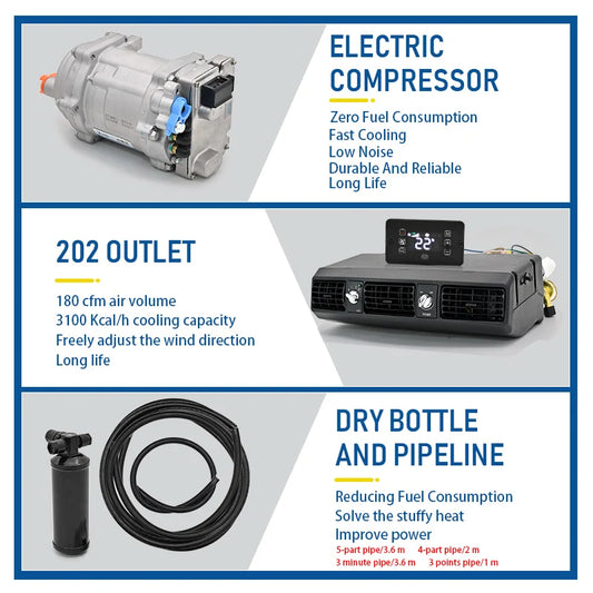202 Universal Electric Compressor Car A/C 12V/24V Truck Air Conditioning Systems Air Conditioner Unit For Camper Van