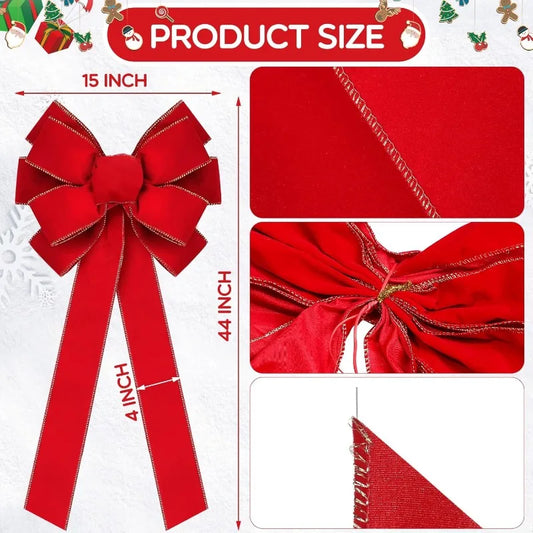 Ribbon Velvet Wreath Bows with Gold Edge Christmas Handmade Tree Topper