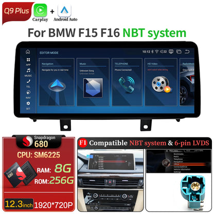 12.3 inch Android 14 For BMW X5 F15 X6 F16 2014-2018 Car Radio Wireless Bluetooth Carplay Head Unit Snapdragon 680 Touch Screen
