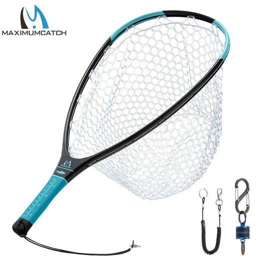 Maximumcatch Fly Fishing Landing Net Solid Carbon Fiber Frame Nomad Hand Strong & Light Clear Rubber Net
