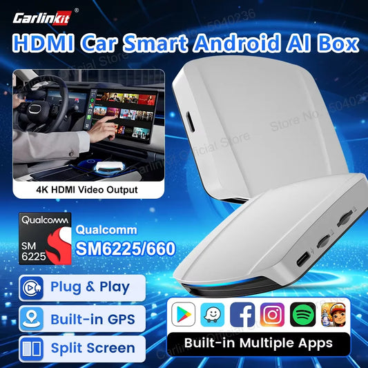 2025 CarlinKit HDMI Video Output Android 13 CarPlay AI Box SM6225 8-Core Android Auto Wireless CarPlay Split Screen Smart TV Box
