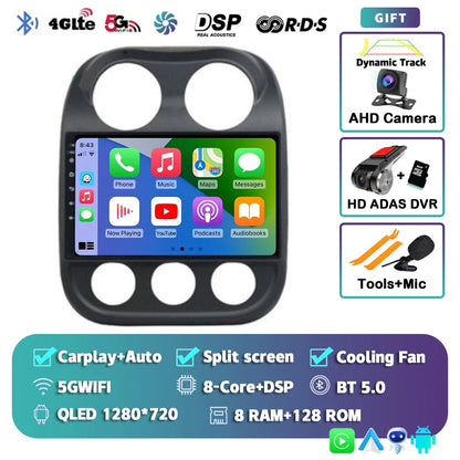 Android 14 For Jeep Compass Patriot 2010- 2016 2K QLED Android Car Radio Multimedia Video Player GPS AI Voice CarPlay Head Unit