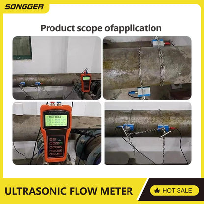 TUF-2000H Handheld Ultrasonic Flow Meter Portable Clamp-On Flowmeter Non-Invasive No Pipe Cutting