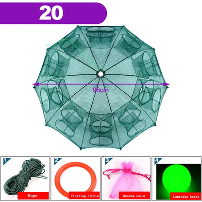 24/20/16/12/10/8/6/4 Holes Portable Fishing Net Shrimp Cage Nylon Foldable Fish Trap Folding Outdoor Automatic Collapsible
