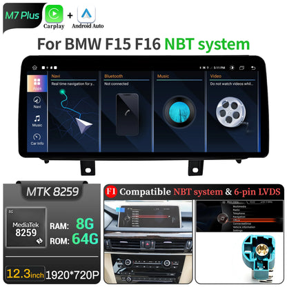 12.3 inch Android 14 For BMW X5 F15 X6 F16 2014-2018 Car Radio Wireless Bluetooth Carplay Head Unit Snapdragon 680 Touch Screen