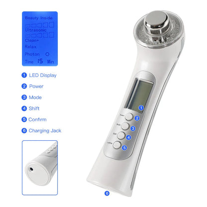 Ultrasonic Ion Facial Massager - Photon Rejuvenation & EMS Microcurrent, Portable Vibration Skin Care Device for Home Use