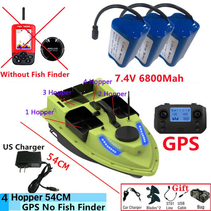 99GPS Smart Cruise Sonar Fish Finder High Speed RC Fishing Boat 4Hopper 600M 3KG Waterproof Lighting Remote Control RC Bait Boat