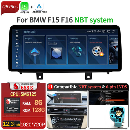 12.3 inch Android 14 For BMW X5 F15 X6 F16 2014-2018 Car Radio Wireless Bluetooth Carplay Head Unit Snapdragon 680 Touch Screen