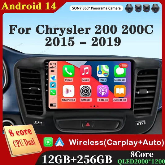 9" Car Raido Carplay Android 14 For Chrysler 200 200C 2015 - 2019 Auto Multimedia Screen Stereo Video Player GPS Navigation WIFI