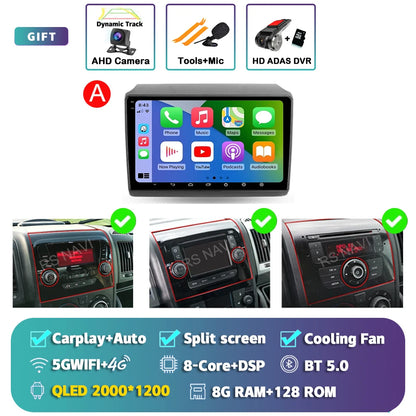 Android 14 Car Radio Carplay Auto GPS Navigation Multimedia Player For Fiat Ducato 2007 - 2015 video Stereo DVD 2 DIN Wifi+4G BT