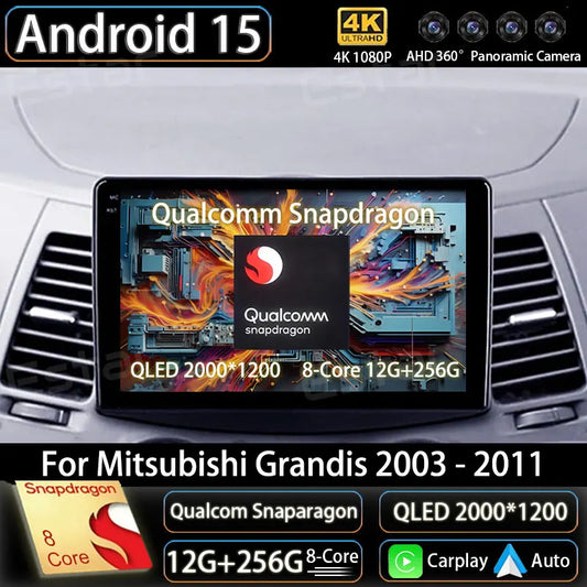 Android 15 Car Radio For Mitsubishi Grandis 1 2003 - 2011 GPS Multimedia Player Navi Head Unit Stereo Wireless Carplay Auto QLED
