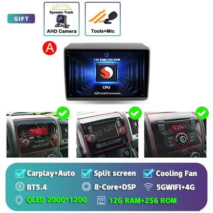 Android 14 Car Radio Carplay Auto GPS Navigation Multimedia Player For Fiat Ducato 2007 - 2015 video Stereo DVD 2 DIN Wifi+4G BT