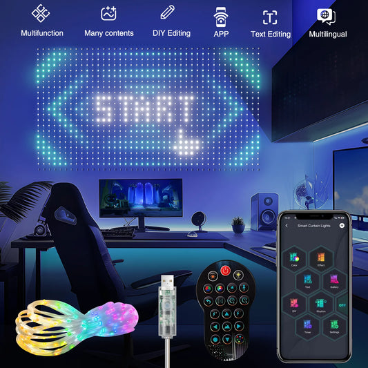 LED Intelligent LED DIY Curtain Light Remote Control Background Wall Bedroom Decoration Light Christmas and Halloween Decoration