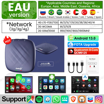 2025 NEW CarlinKit CarPlay Ai Box Qualcomm 8-Core Android 13 Wireless Carplay Android Auto Car Video TV Box WiFi SIM For Netflix
