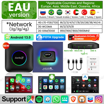 2025 NEW CarlinKit CarPlay Ai Box Qualcomm 8-Core Android 13 Wireless Carplay Android Auto Car Video TV Box WiFi SIM For Netflix