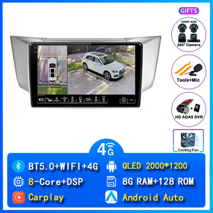 Android 14 wifi+4G Carplay AUTO Car Radio For Lexus RX300 RX330 RX350 RX400H 2003 -2009 Navigation GPS Player Stereo Multimedia