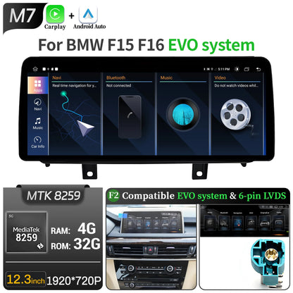 12.3 inch Android 14 For BMW X5 F15 X6 F16 2014-2018 Car Radio Wireless Bluetooth Carplay Head Unit Snapdragon 680 Touch Screen
