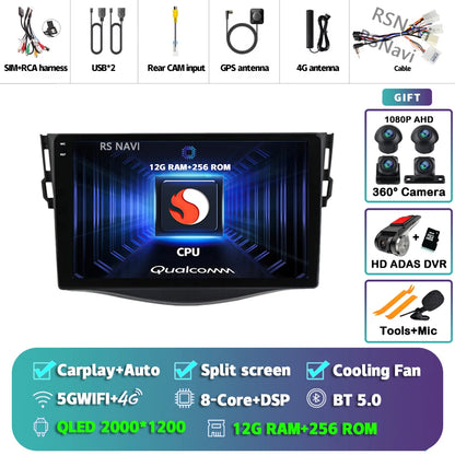 Android 14 Carplay Car Radio Multimedia For Toyota RAV4 Rav 4 2005 - 2013 navigation video DVD Autoradio Stereo 2din 4G+BT GPS