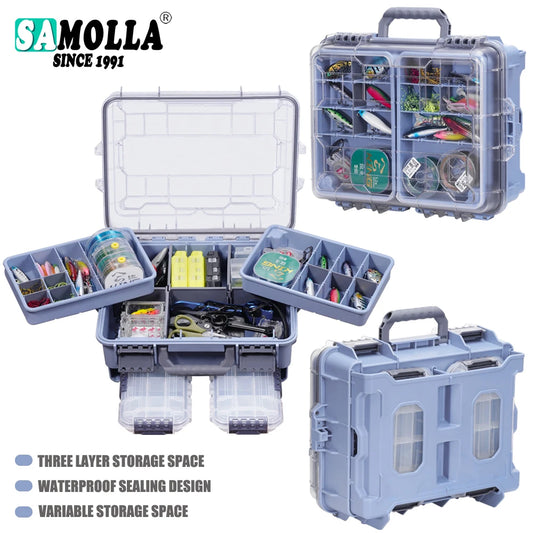 SAMOLLA Fishing Tackle Box Large Capacity Portable Multi-functional Waterproof Bait Accessories Outdoor Camping Storage Box