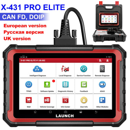LAUNCH X431 PRO ELITE 8 inch CAN FD DOIP All system car diagnostic Tools ECU Coding Bi-directional 32 Resets OBD Scanner FCA SGW