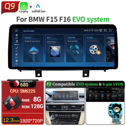 12.3 inch Android 14 For BMW X5 F15 X6 F16 2014-2018 Car Radio Wireless Bluetooth Carplay Head Unit Snapdragon 680 Touch Screen