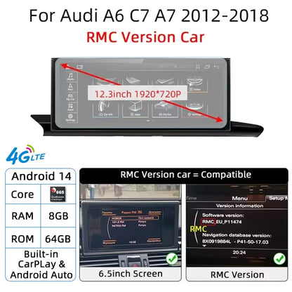 For Audi A6 A7 C7 Android 14 Car Radio Multimedia mp3 Player IPS Carplay Screen Stereo 4G GPS Navigation WIFI Head Unit