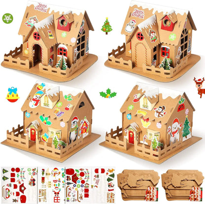 Yunsailing Christmas Gingerbread House Kit Cardboard Christmas ay Fun Game Party Decorating Playtime(12 Sets)