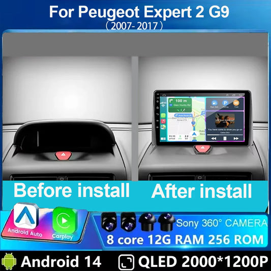 Android 14 CAR Radio For Peugeot Expert 2 G9 2007 - 2017 GPS Navigation Screen Touch  Stereo Head Unit  Cam Multimedia Player