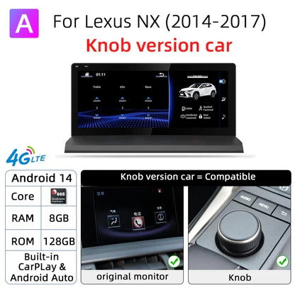 Nunoo Android 14 CarPlay Auto Radio For Lexus NX NX200 NX200T NX300h 2014-2021 Multimedia Navigation GPS DSP 4G WiFi