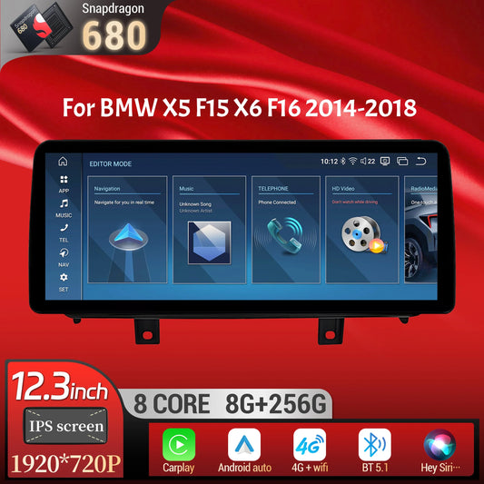 12.3 inch Android 14 For BMW X5 F15 X6 F16 2014-2018 Car Radio Wireless Bluetooth Carplay Head Unit Snapdragon 680 Touch Screen