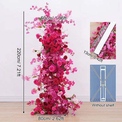 Hot Pink Rose Palm Orchid Aisle Floral Arrangement Wedding Backdrop KT Board Decor Hang Flower Row Banquet Window Display H8919