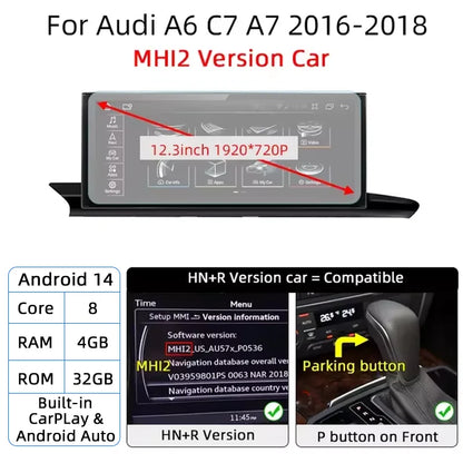 For Audi A6 A7 C7 Android 14 Car Radio Multimedia mp3 Player IPS Carplay Screen Stereo 4G GPS Navigation WIFI Head Unit