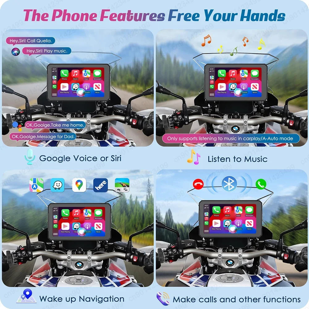 7 Inch Android Auto Carplay for Bmw Motorcycles GPS Screen Wireless Navigator Carplay Screen  Motorcycle Waterproof Display