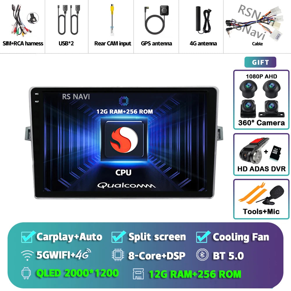 Android 14 Car radio Navigation Multimedia Player For Toyota Verso 2010 2011 2012 2013 2014 2015 2016 Carplay Auto Stereo video