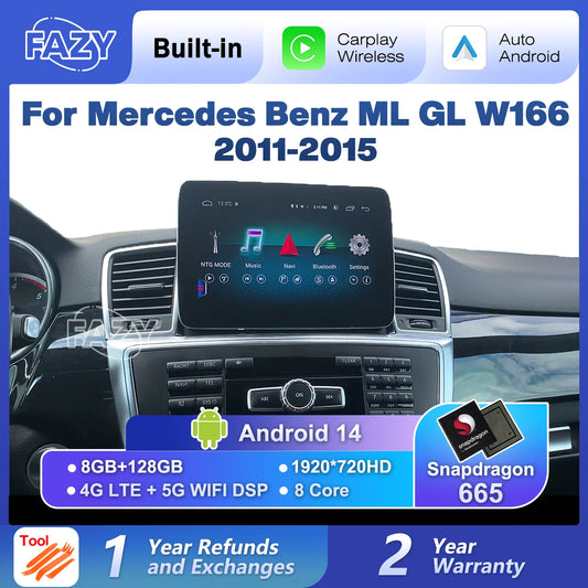 Android 14 Auto Carplay Touch Screen For Mercedes Benz ML GL W166 X166 2011-2015 Car Video Radio GPS Navigation Stereo 4G WIFI