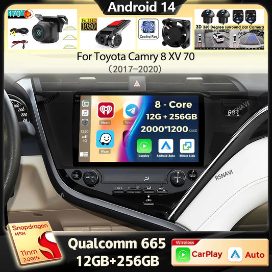 Android 14 Carplay Auto Car Radio For Toyota Camry 8 XV 70 2017 2018 2019 2020 Navigation Video Player Multimedia Stereo DSP GPS