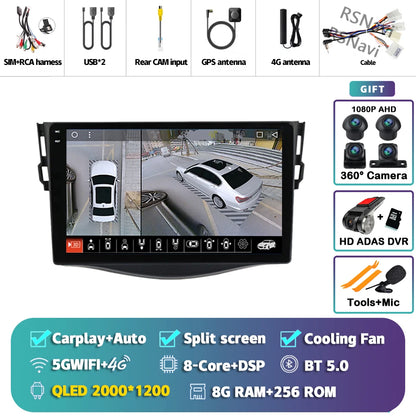 Android 14 Carplay Car Radio Multimedia For Toyota RAV4 Rav 4 2005 - 2013 navigation video DVD Autoradio Stereo 2din 4G+BT GPS