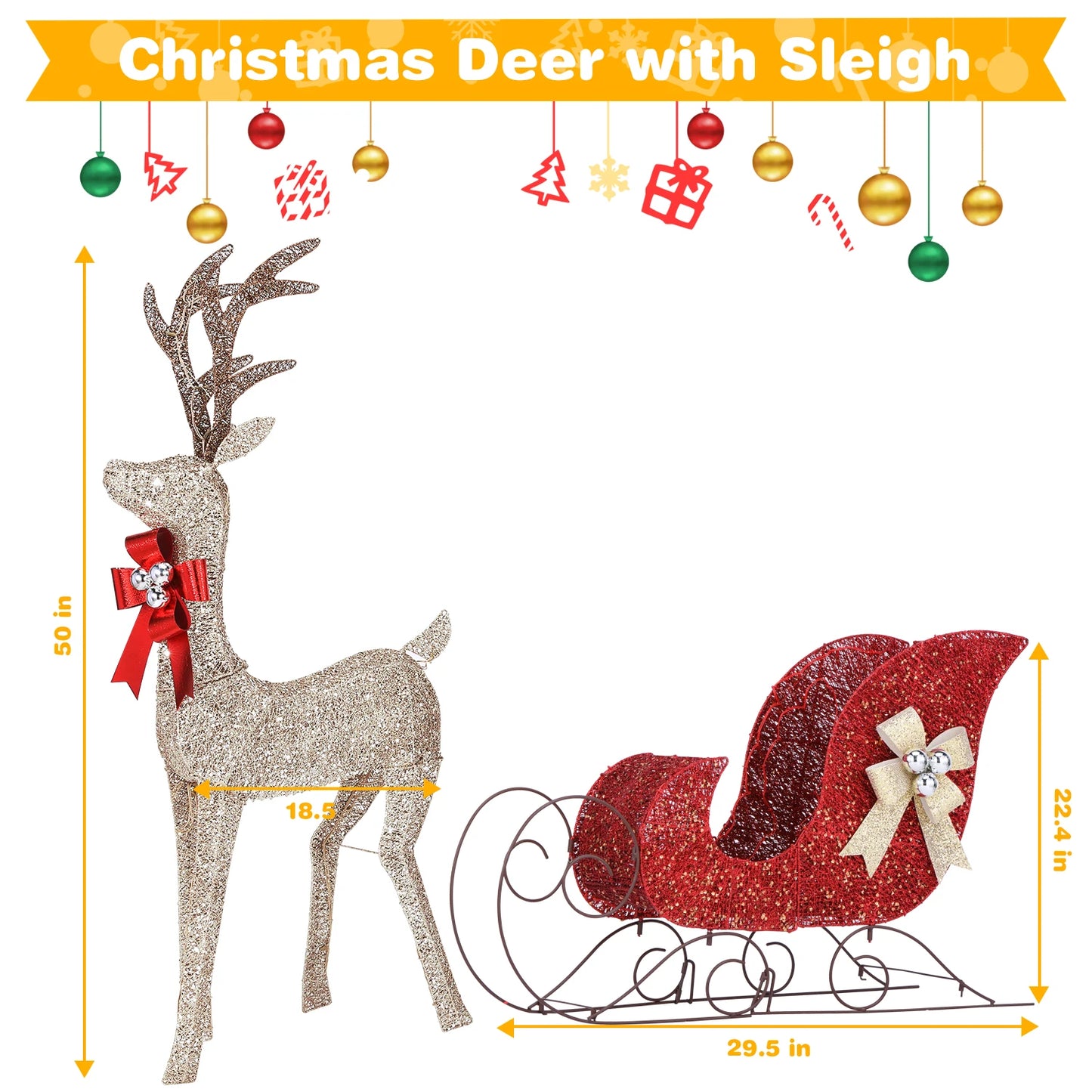 Indoor Outdoor Large Lighted Christmas Deer Family Set Front Yard Porch Holiday Decoration with 160/210 Warm White LED Lights