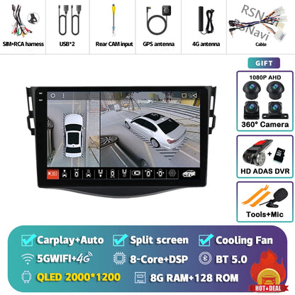 Android 14 Carplay Car Radio Multimedia For Toyota RAV4 Rav 4 2005 - 2013 navigation video DVD Autoradio Stereo 2din 4G+BT GPS