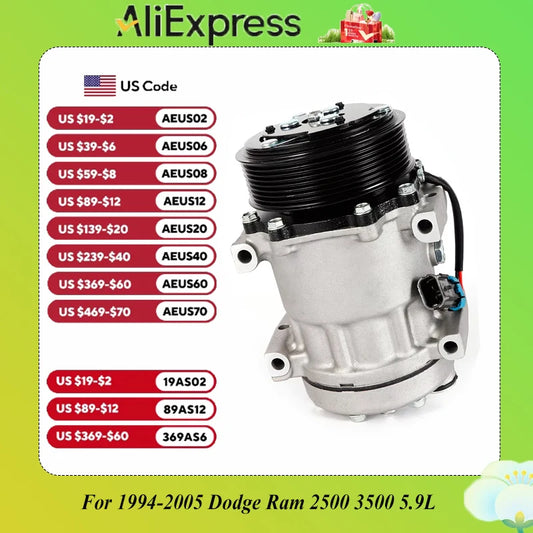 A/C Air Conditioner Compressor + Clutch Kit Fits Durable For 1994-2005 Dodge Ram 2500 3500 5.9L 55036561 OEM CO 4775C
