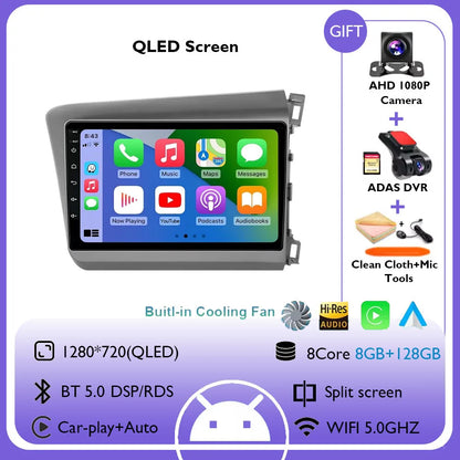 9" Android 14 Car Radio For Honda Civic RHD 2012 2013 2014 2015 Multimedia Player Carplay Auto Stereo GPS Navigation Head Unit