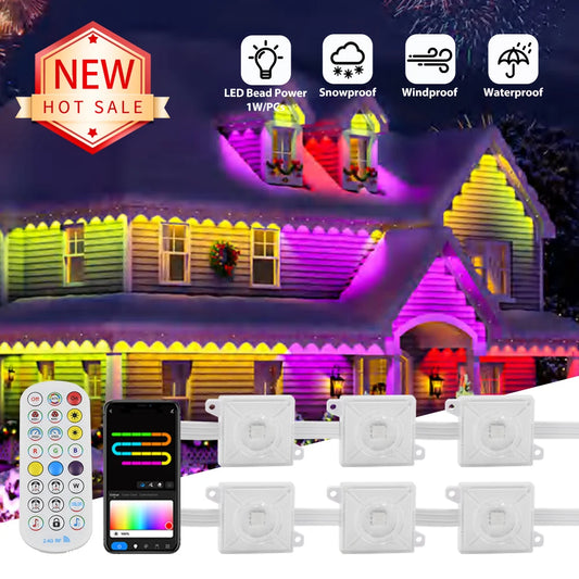 Outdoor Smart Eave Light 30LED15m 24V RGBIC Multi-Function App Control Christmas Decor Garden Garlands Halloween Holiday DIY