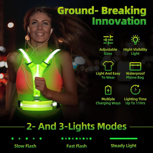 Cycling Running Luminous Vest Safety Reflective Vest LED Light Adjustable Cycling Vest Night Warning Work Fishing Sports Vest