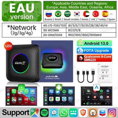 2025 NEW CarlinKit CarPlay Ai Box Qualcomm 8-Core Android 13 Wireless Carplay Android Auto Car Video TV Box WiFi SIM For Netflix