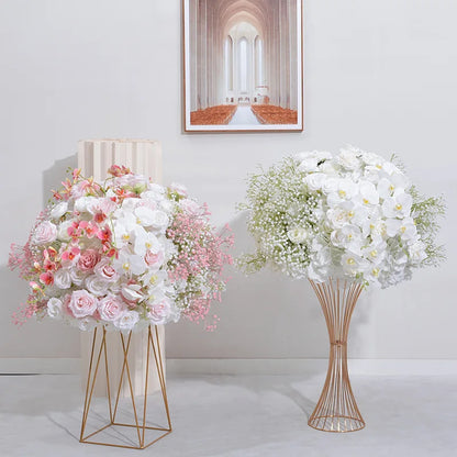 Uflower White Rose Gypsophila Artificial Flower Row Arrangement Wedding Table Centerpieces Floral Ball Window Display Party Prop
