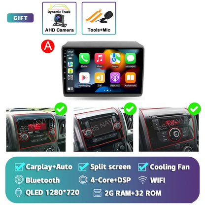 Android 14 Car Radio Carplay Auto GPS Navigation Multimedia Player For Fiat Ducato 2007 - 2015 video Stereo DVD 2 DIN Wifi+4G BT