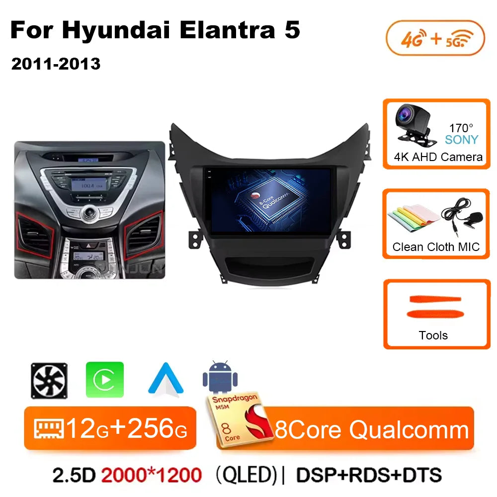 Android 14 Carplay Auto For Hyundai Elantra 5 JK GD MD UD 2011 - 2013 Qualcomm Car Radio Multimedia Video Player Navigation GPS