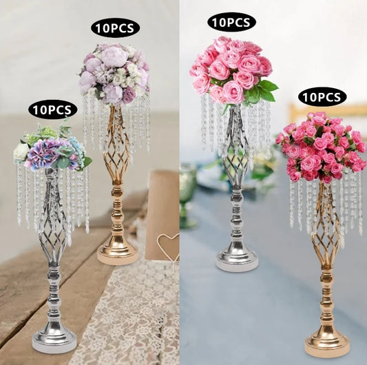10pcs Crystal Flower Stand Wedding Centerpiece Crystal Metal Flower Vase for Reception Tables Wedding Supplies Gold/Silver