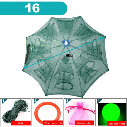 24/20/16/12/10/8/6/4 Holes Portable Fishing Net Shrimp Cage Nylon Foldable Fish Trap Folding Outdoor Automatic Collapsible