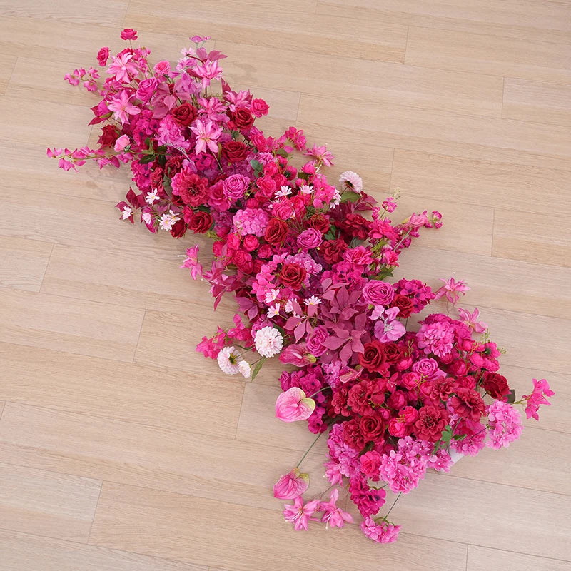 Hot Pink Rose Palm Orchid Aisle Floral Arrangement Wedding Backdrop KT Board Decor Hang Flower Row Banquet Window Display H8919